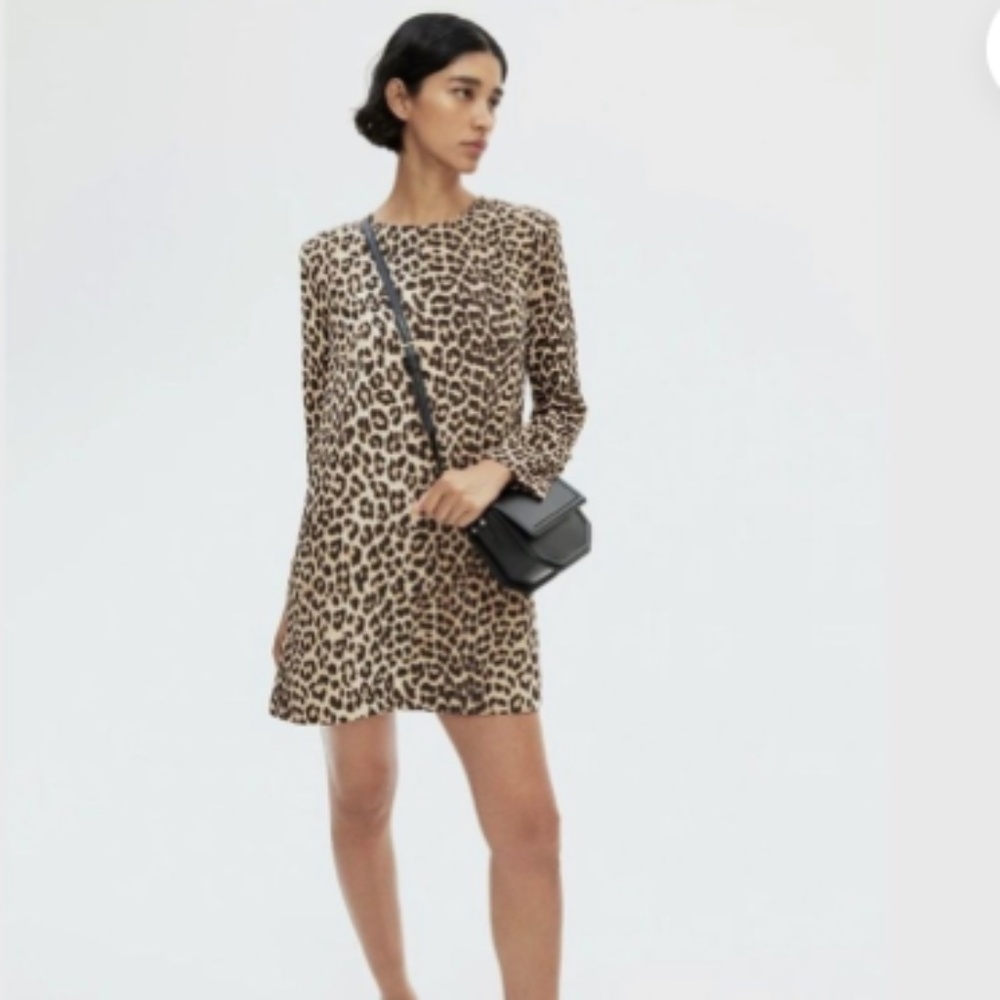 H&M leopard print shift mini dress with shoulder pads